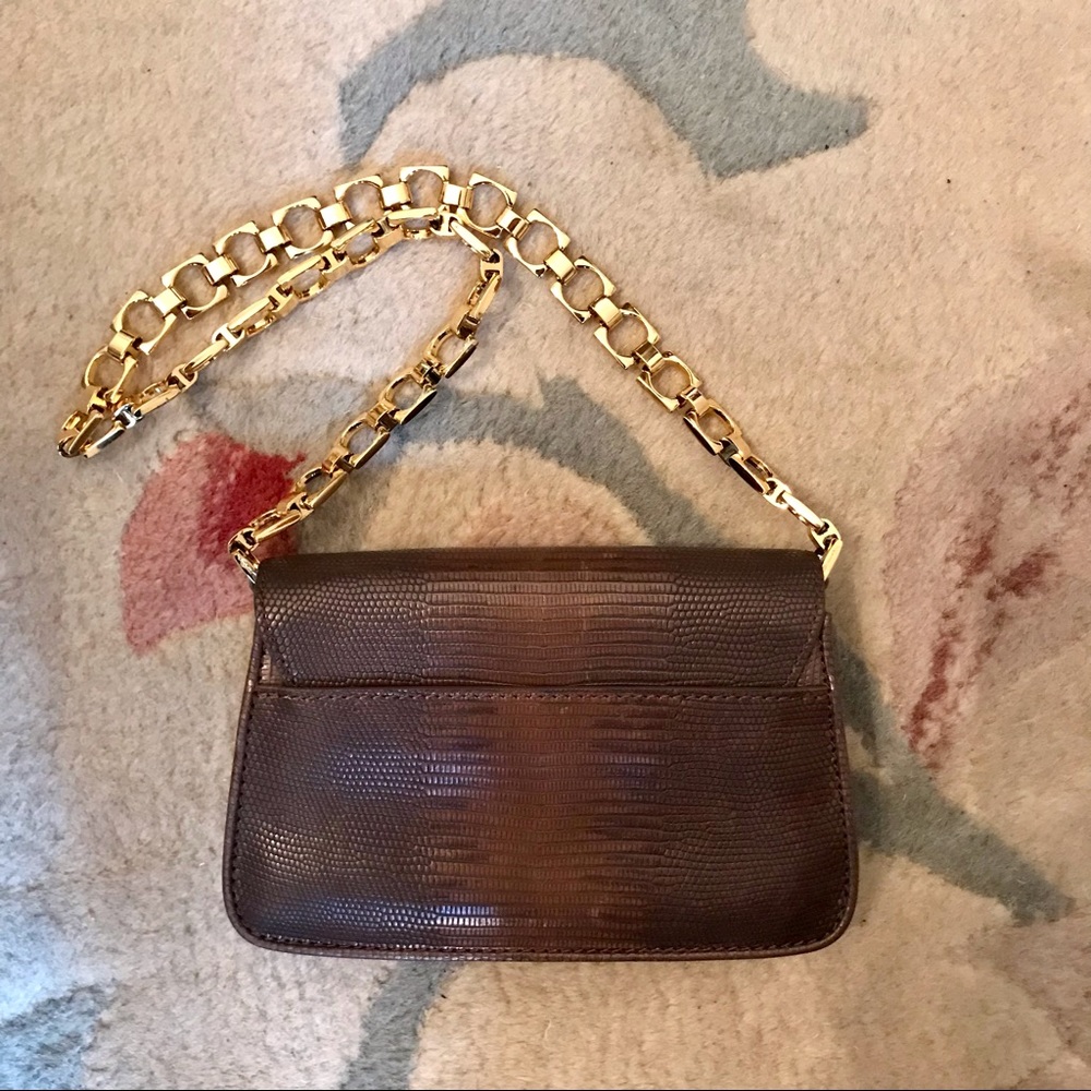 PRIVATELY SOLD!!! Cole Haan brown leather lizard skin and yellow metal chain m - Picture 9 of 10